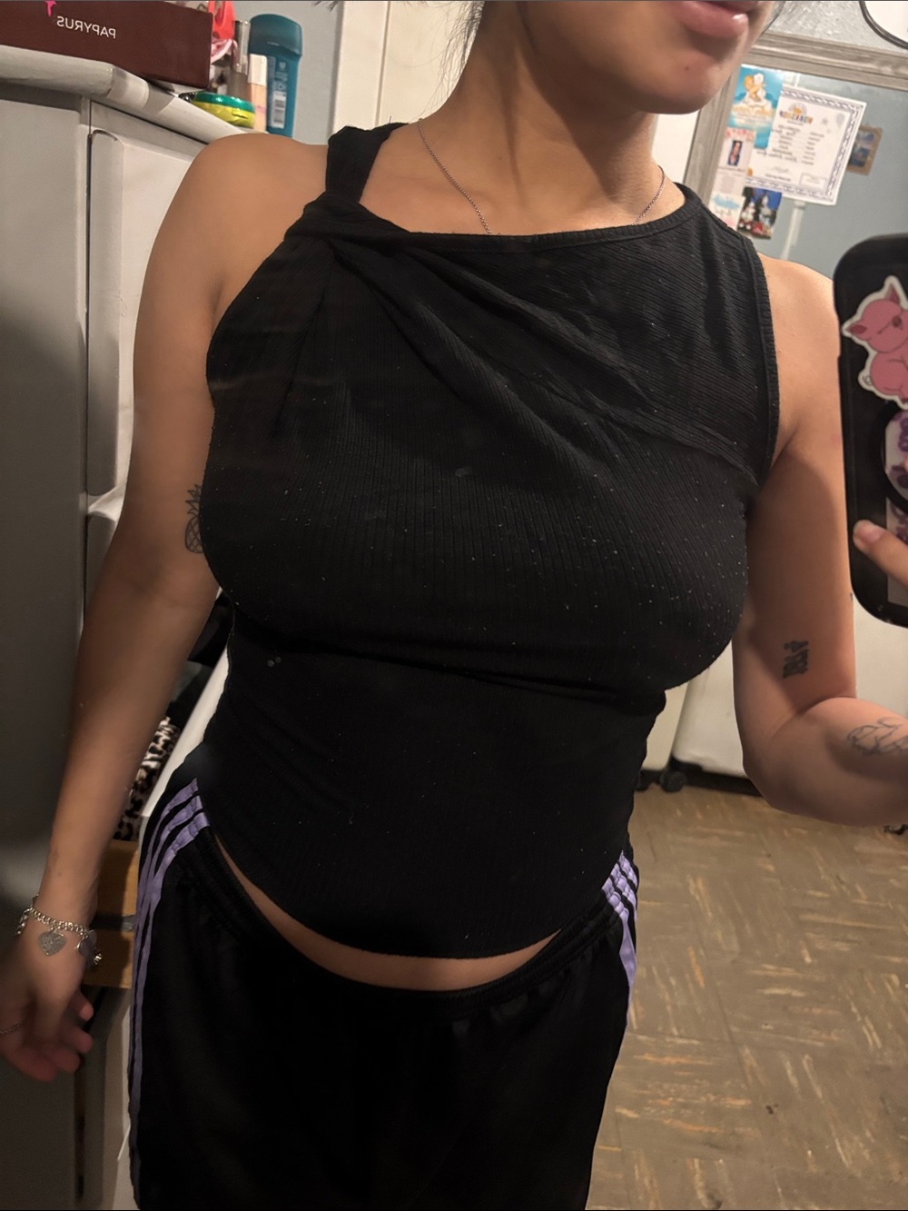 Black Asymmetric Muscle Tank Top - Women
